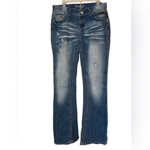 Amethyst Denim jeans size 5 juniors flare leg washed fade with detail stitching